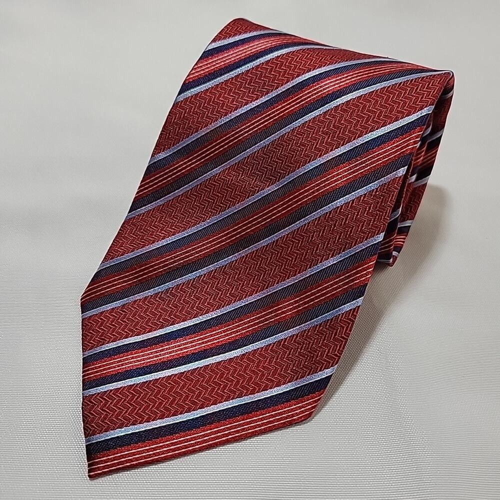 ERMENEGILDO ZEGNA Men's 100% Silk Necktie ITALY REPP STRIPED Red and Blue XL 61"